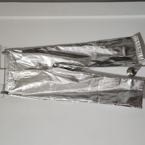 Silver Faux Leather Pants – Size Small – High Shine, Statement Piece